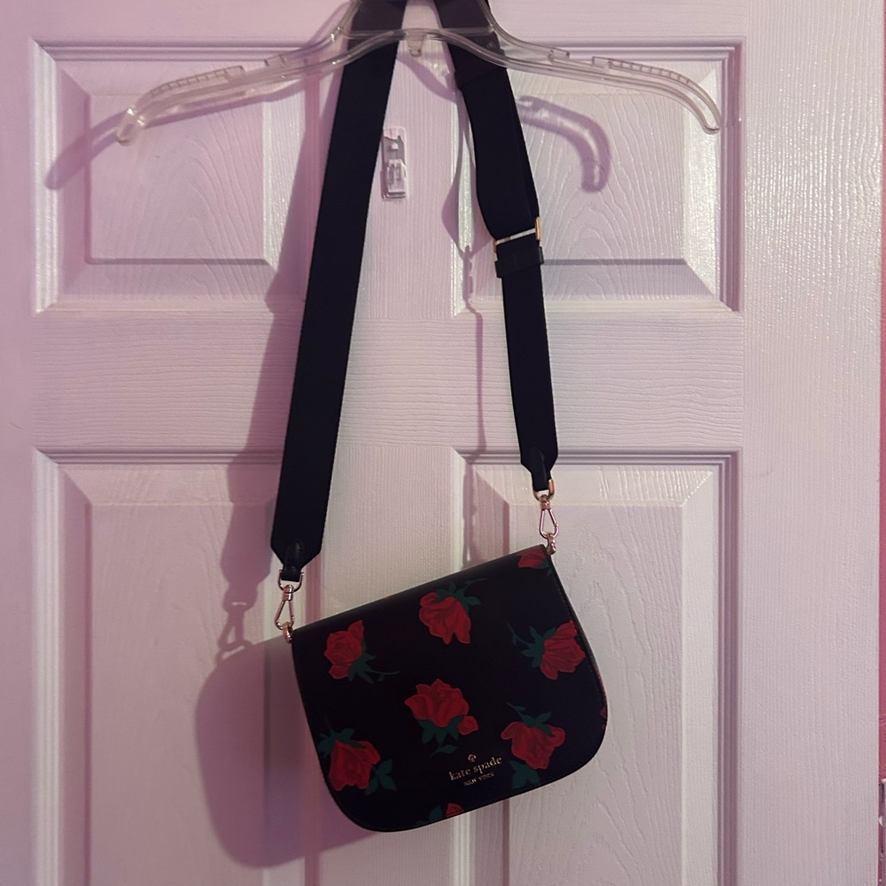 Kate Spade Black and Red Floral Crossbody Bag
